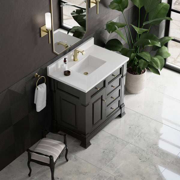 James Martin Brookfield 36" Single Vanity, Black Onyx with 3 CM Countertop - Luxe Bathroom Vanities