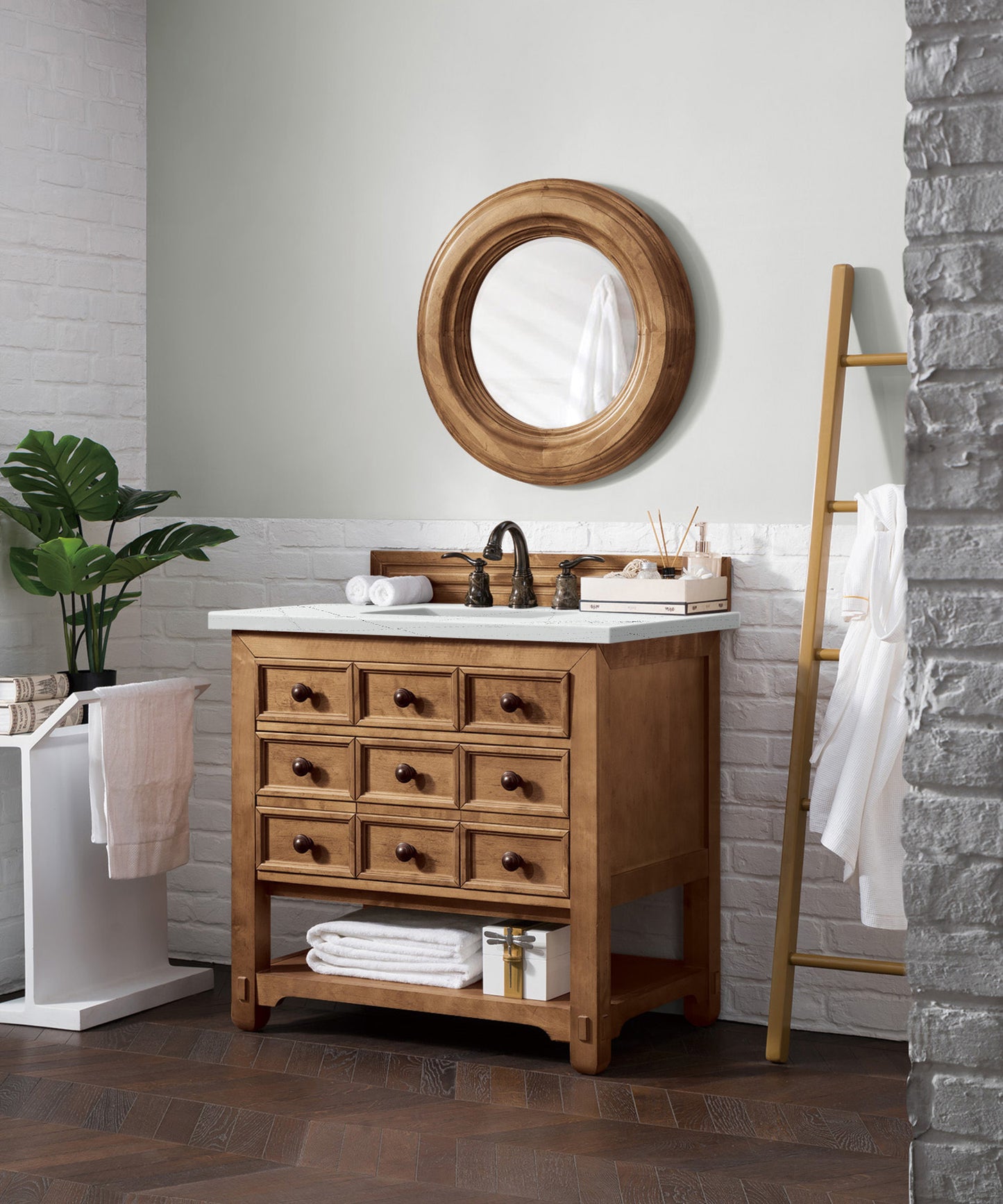 James Martin Malibu 36" Single Vanity, Honey Alder with 3 CM Top - Luxe Bathroom Vanities