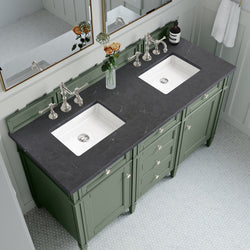 James Martin Brittany 60" Double Vanity, Smokey Celadon - Luxe Bathroom Vanities