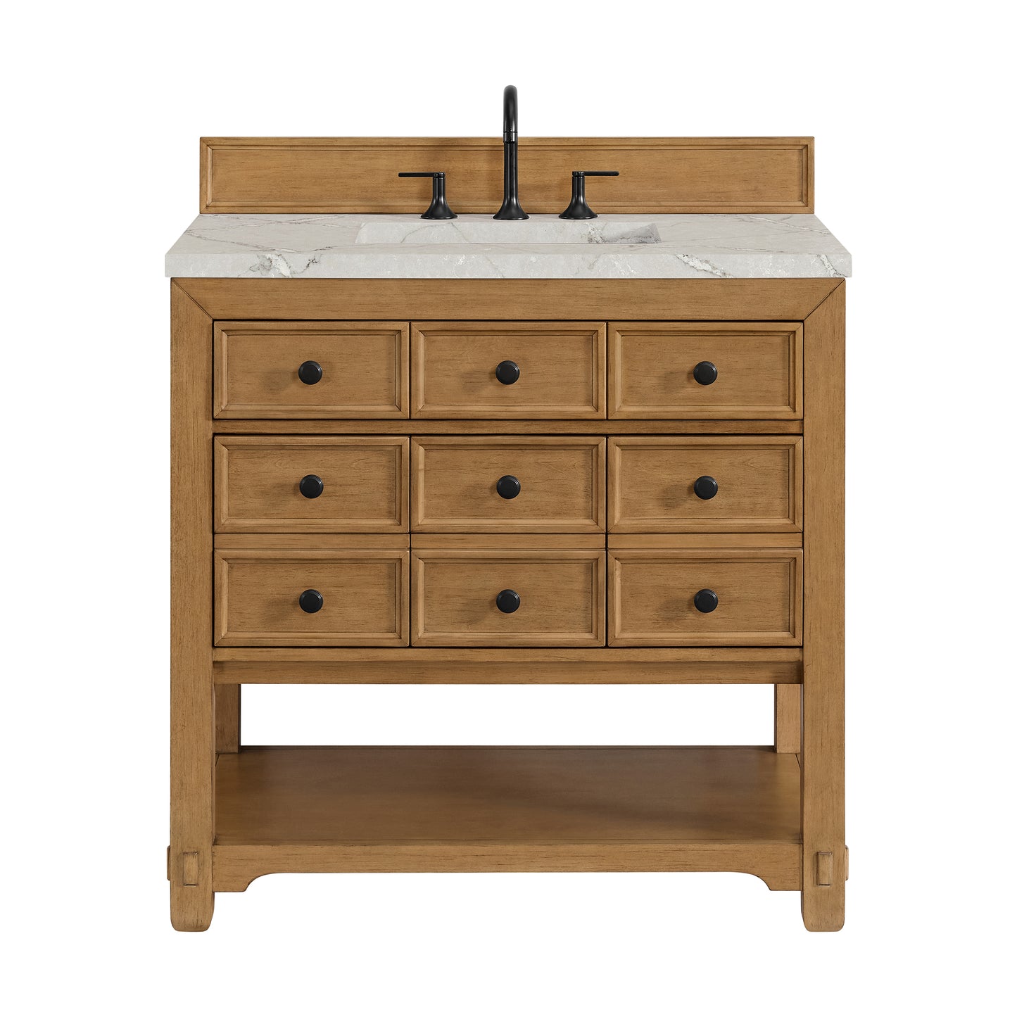 James Martin Malibu 36" Single Vanity, Amber Birch w/ 3 CM Counter Top - Luxe Bathroom Vanities
