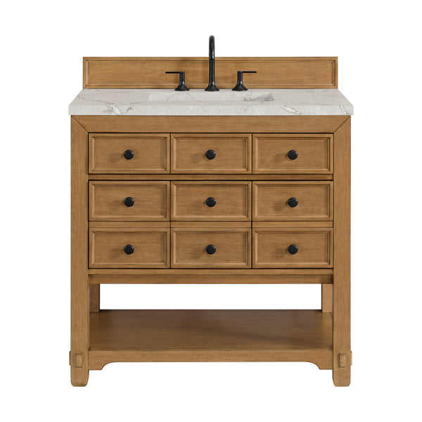 James Martin Malibu 36" Single Vanity, Amber Birch w/ 3 CM Counter Top - Luxe Bathroom Vanities