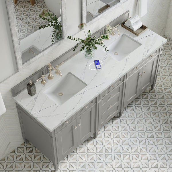 James Martin Brittany 72" Double Vanity with 3 CM Countertop & FreePower Wireless Charger
