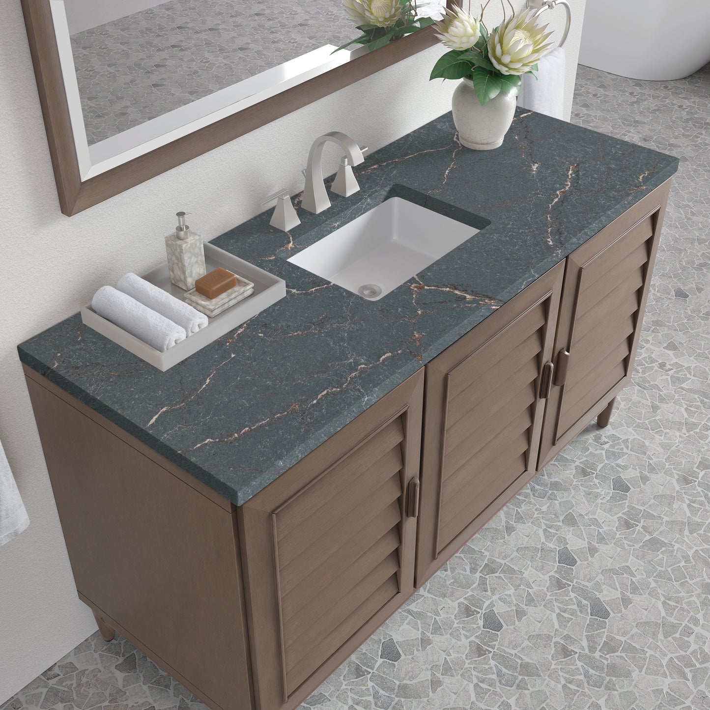 James Martin Portland 60" Single Vanity Whitewashed Walnut with 3 CM Countertop