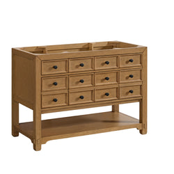 James Martin Malibu 48" Single Vanity, Amber Birch w/ Single Hole 3 CM White Zeus Quartz Top & Backsplash - Luxe Bathroom Vanities
