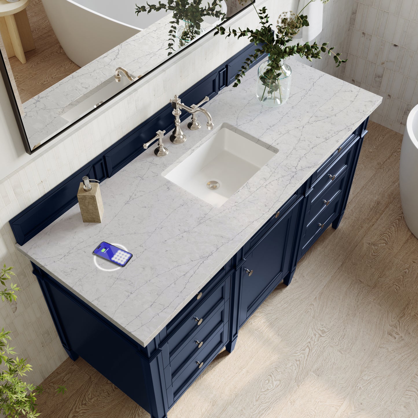 James Martin Brittany 60" Single Vanity with 3 CM Countertop & FreePower Wireless Charger