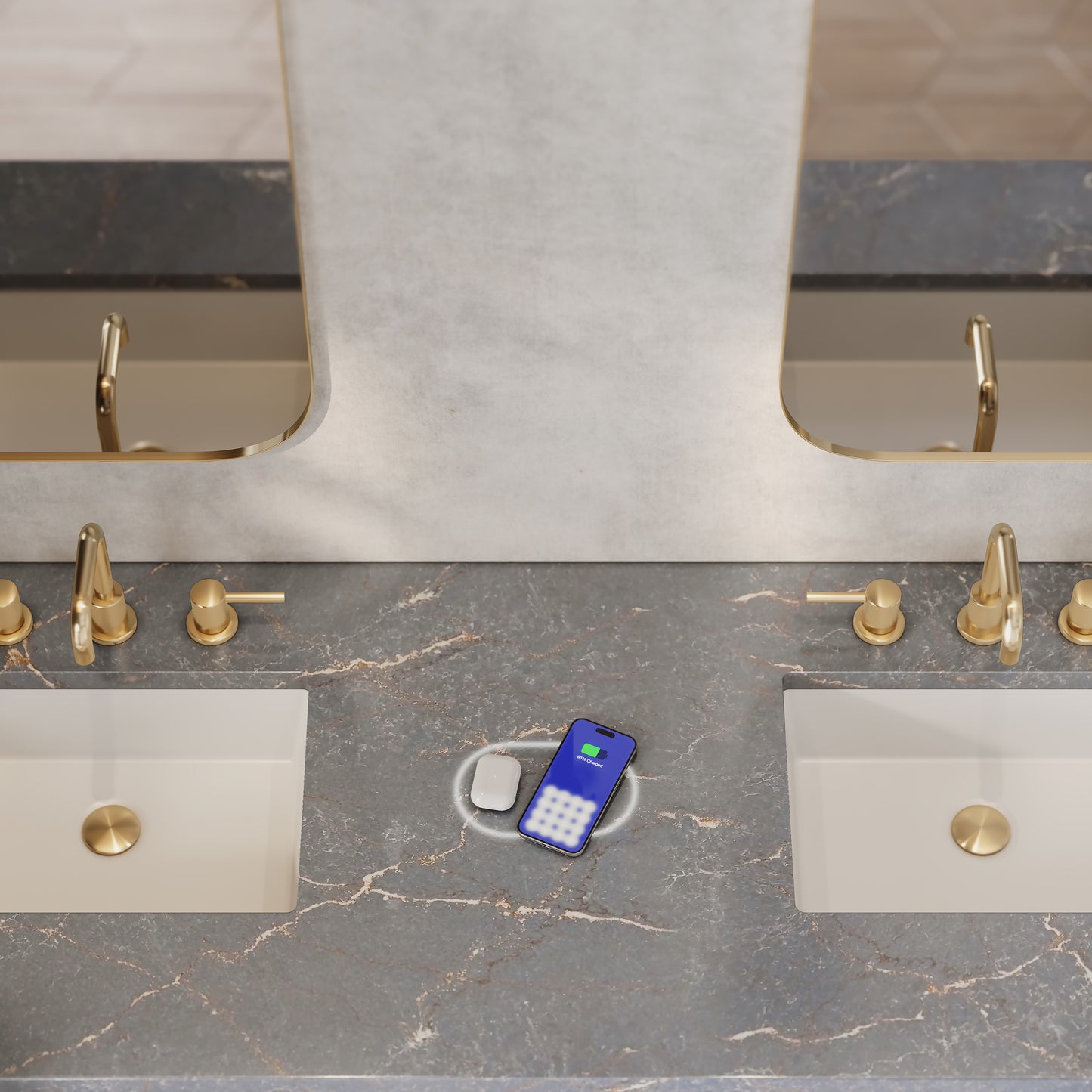 James Martin Laurent 72" Double Vanity with 3 CM Countertop & FreePower Wireless Charger