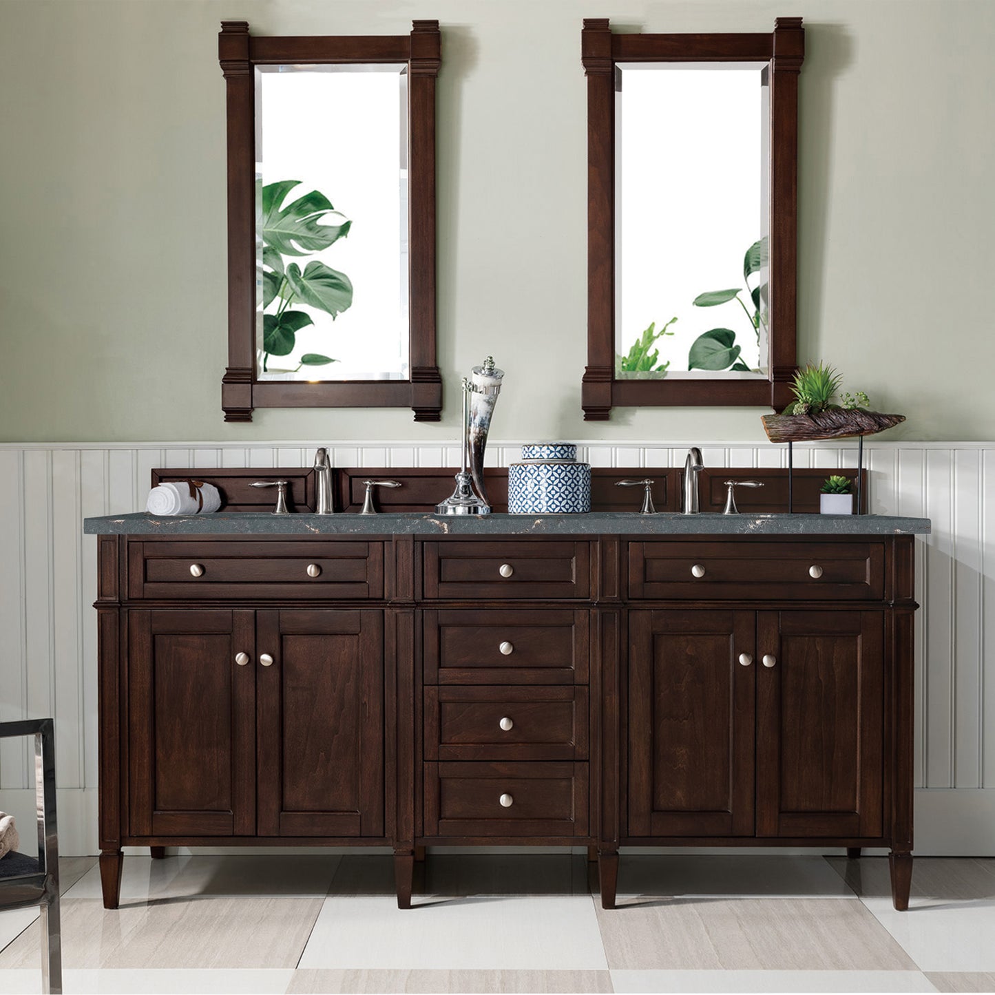 James Martin Brittany 72" Double Vanity with 3 CM Countertop & FreePower Wireless Charger