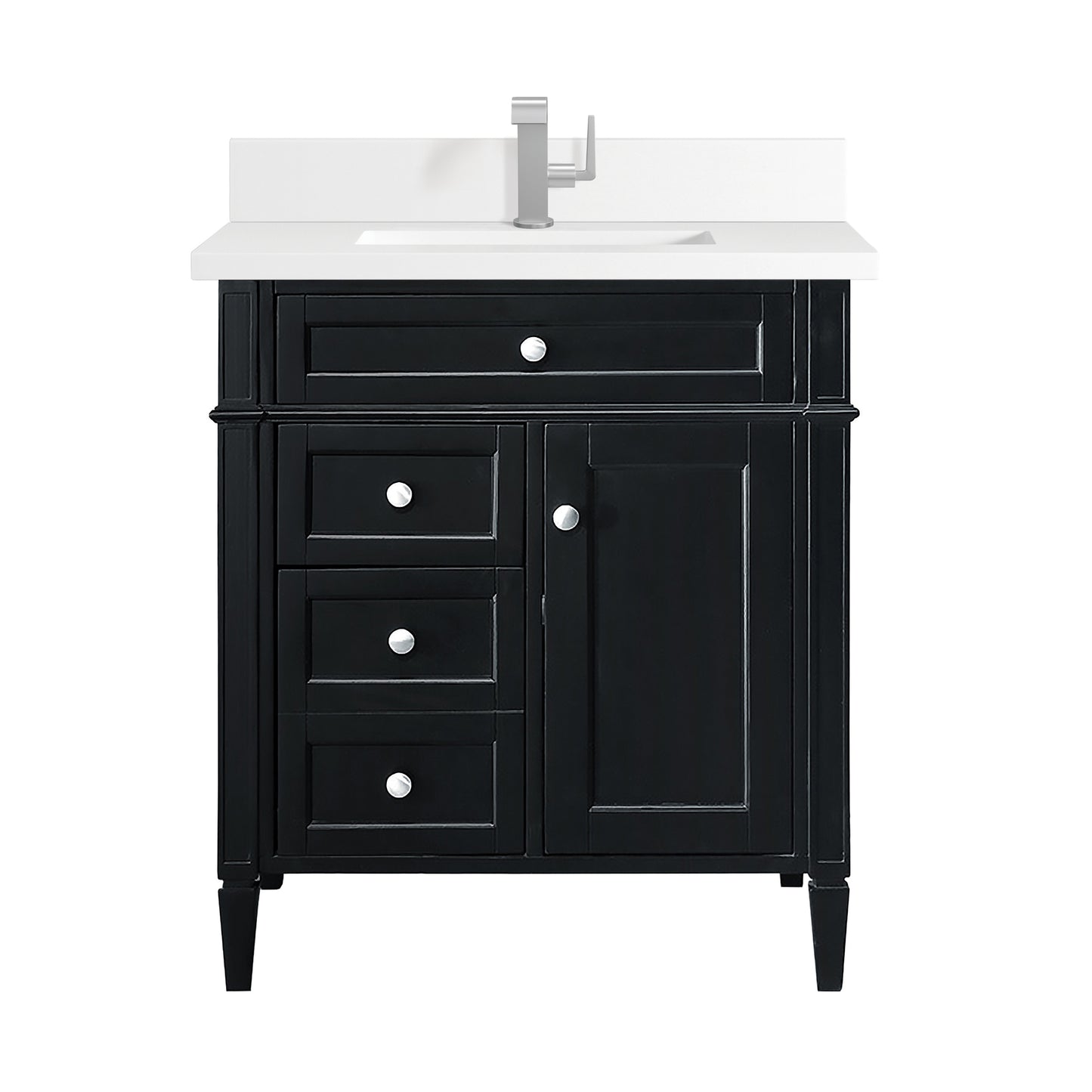 James Martin Brittany 30" Single Vanity with Single Hole 3 CM White Zeus Silestone Top & Backsplash