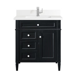 James Martin Brittany 30" Single Vanity with Single Hole 3 CM White Zeus Silestone Top & Backsplash