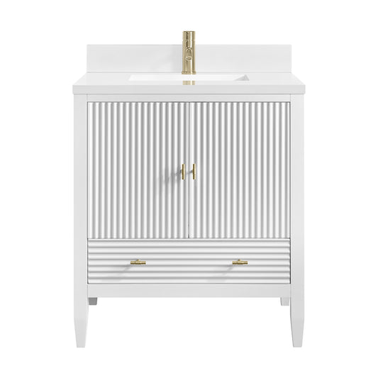 James Martin Myrrin 30" Single Vanity with Single Hole 3 CM White Zeus Silestone Top and Matching Backsplash
