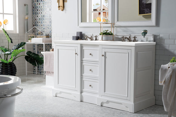 James Martin De Soto 60" Bright White Double Vanity with 3 CM Countertop - Luxe Bathroom Vanities