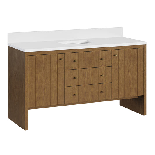 James Martin Hudson 60" Single Vanity with Single Hole 3 CM White Zeus Silestone Top and Matching Backsplash