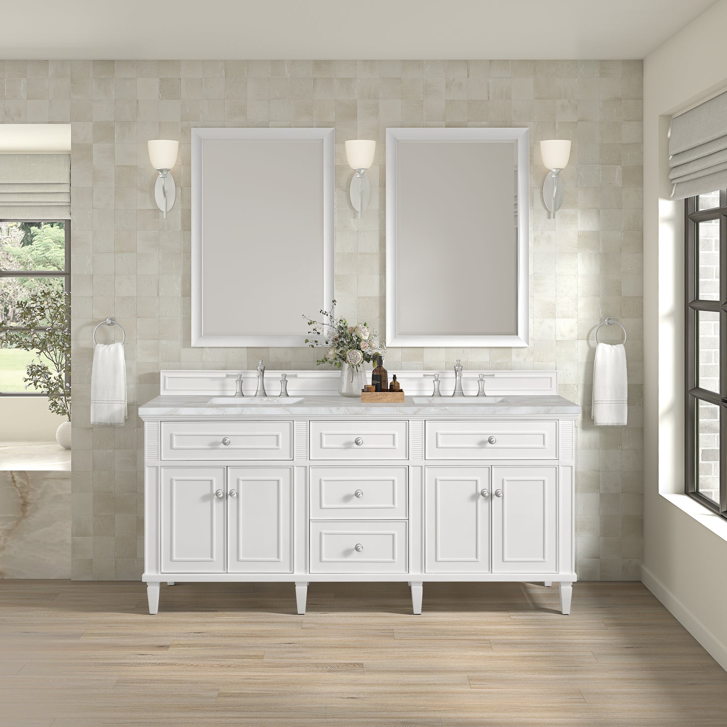 James Martin Lorelai 72" Double Vanity with 3 CM Countertop & FreePower Wireless Charger