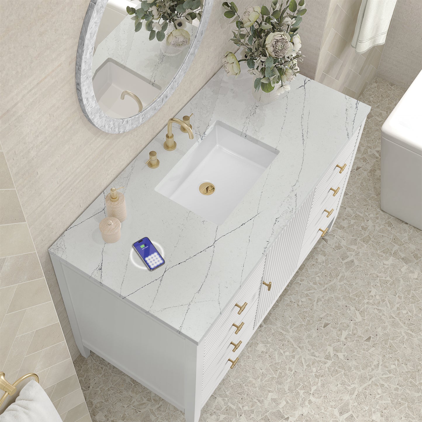 James Martin Myrrin 48" Single Vanity with 3 CM Countertop & FreePower Wireless Charger