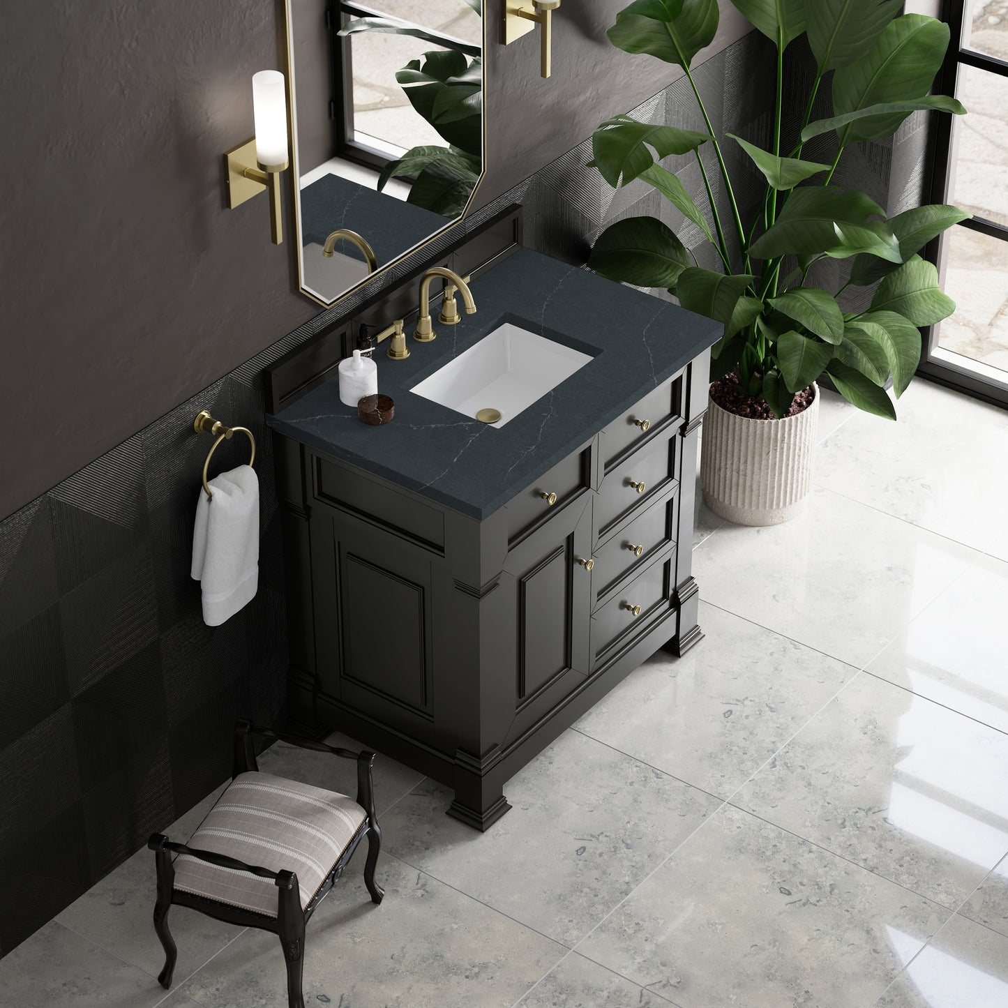 James Martin Brookfield 36" Single Vanity, Black Onyx with 3 CM Countertop - Luxe Bathroom Vanities