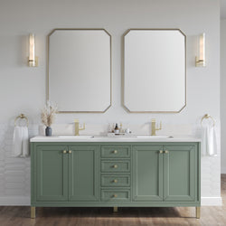 James Martin Chicago 72" Double Vanity with Single Hole 3CM White Zeus Silestone Top & Backsplash
