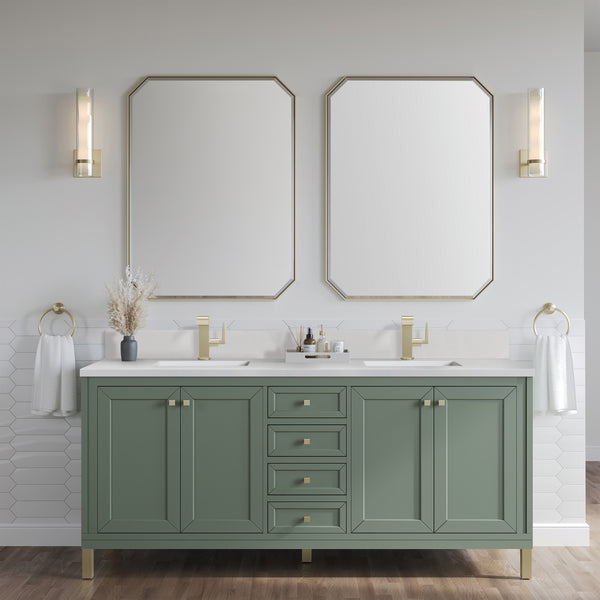 James Martin Chicago 72" Double Vanity with Single Hole 3CM White Zeus Silestone Top & Backsplash