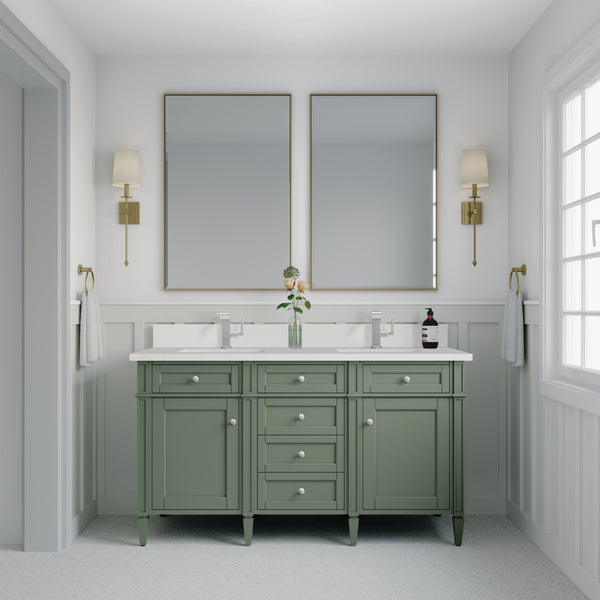 James Martin Brittany 60" Double Vanity with Single Hole 3 CM White Zeus Silestone Top & Backsplash