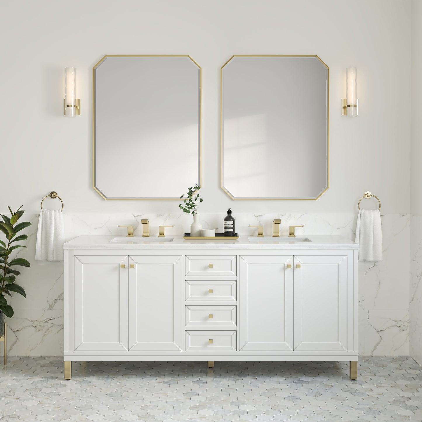 James Martin Chicago 72" Double Vanity, Glossy White - Luxe Bathroom Vanities