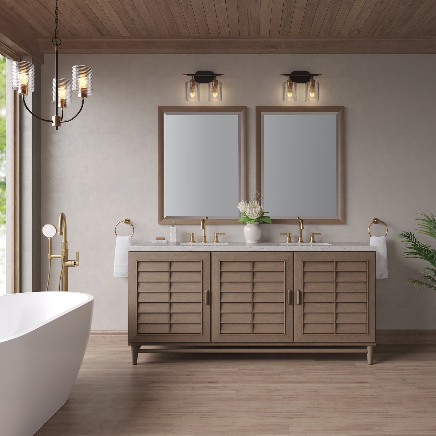 James Martin Portland 72" Double Vanity Whitewashed Walnut with 3 CM Countertop & FreePower Wireless Charger
