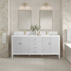 James Martin Myrrin 72" Double Vanity with Single Hole 3 CM White Zeus Silestone Top & Backsplash