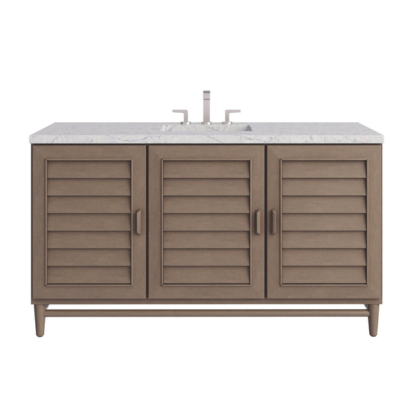 James Martin Portland 60" Single Vanity Whitewashed Walnut with 3 CM Countertop & FreePower Wireless Charger