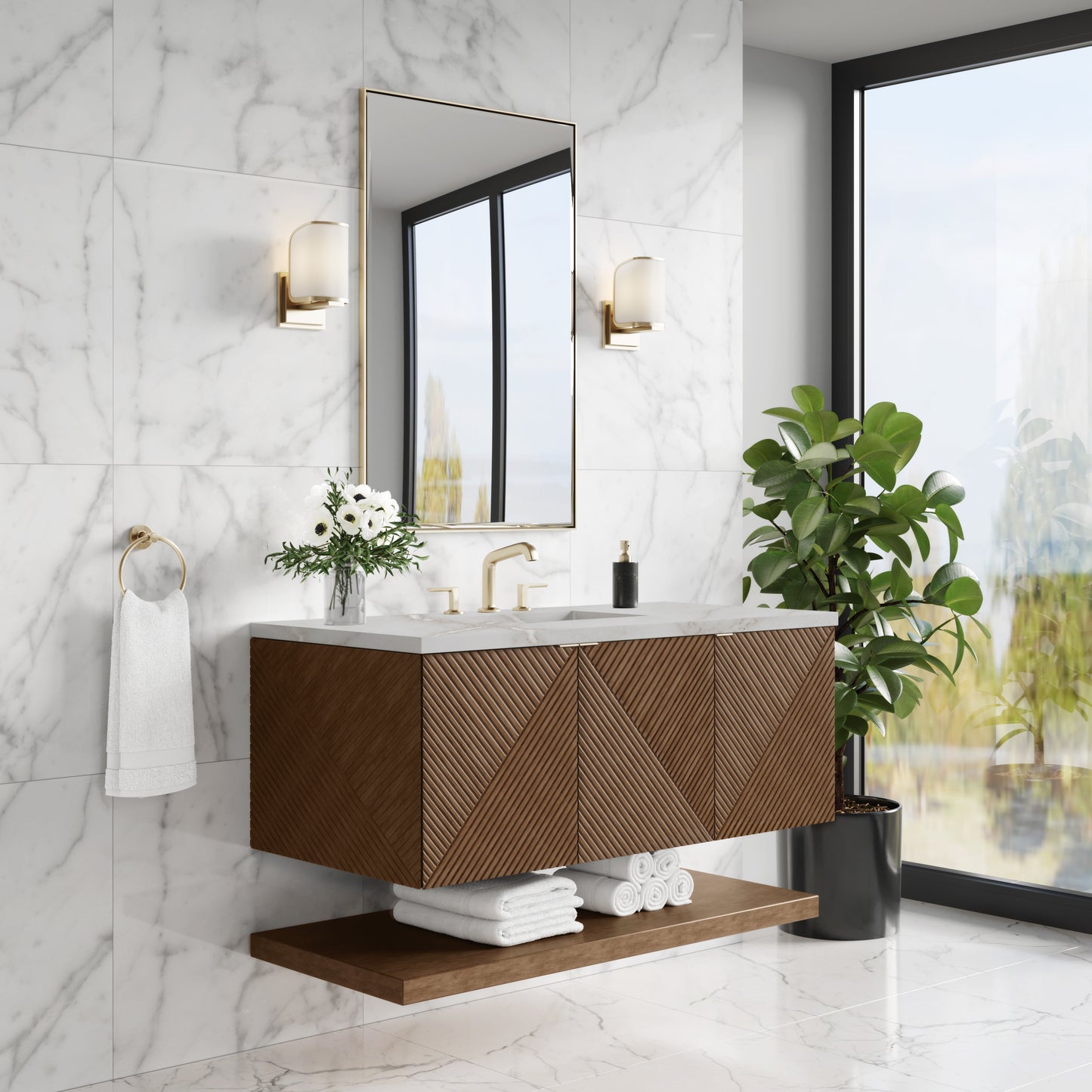 James Martin Marcello 48" Single Vanity, Chestnut with 3CM Top - Luxe Bathroom Vanities