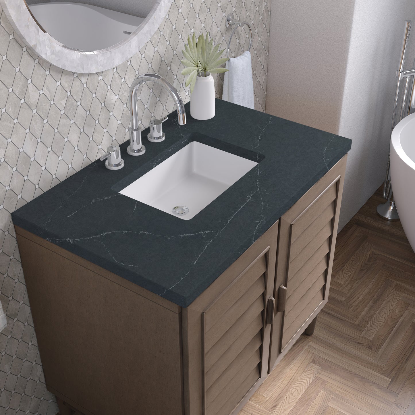 James Martin Portland 36" Single Vanity Whitewashed Walnut with 3 CM Countertop