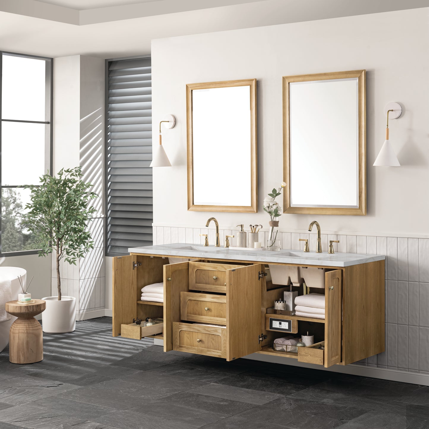 James Martin Laurent 72" Double Vanity with 3 CM Countertop & FreePower Wireless Charger