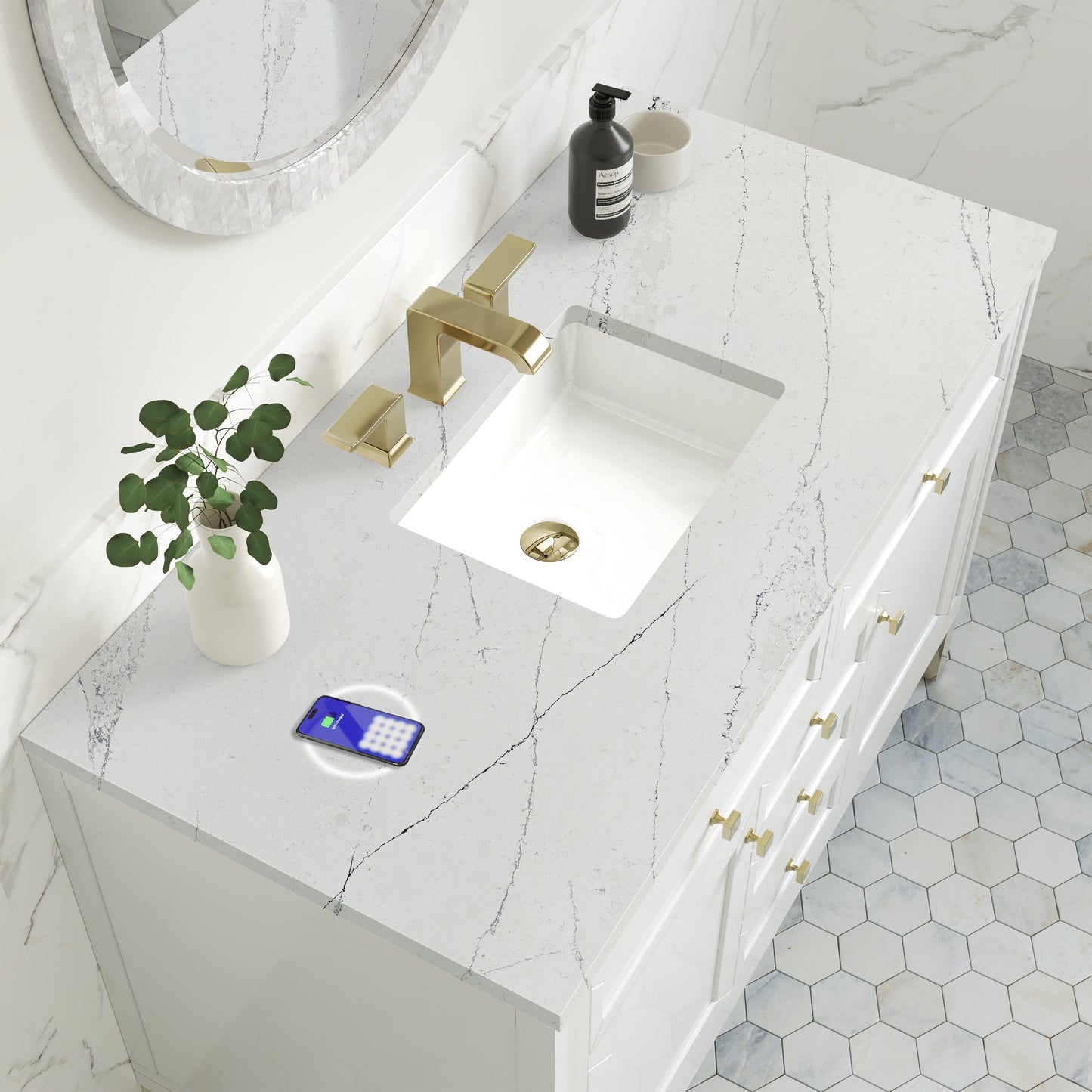 James Martin Chicago 48" Single Vanity with 3 CM Countertop & FreePower Wireless Charger
