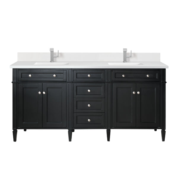 James Martin Brittany 72" Double Vanity with Single Hole 3 CM White Zeus Silestone Top & Backsplash