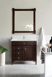 James Martin Brittany 36" Single Vanity with Single Hole 3 CM White Zeus Silestone Top & Backsplash