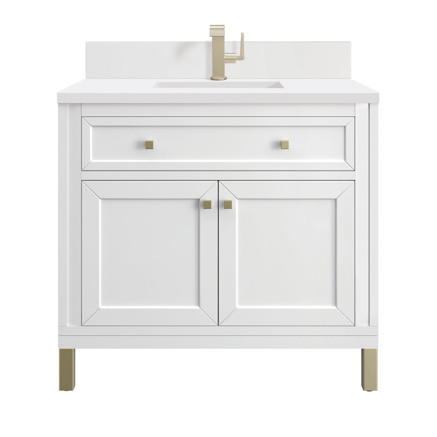 James Martin Chicago 36" Single Vanity with Single Hole 3CM White Zeus Silestone Top & Backsplash