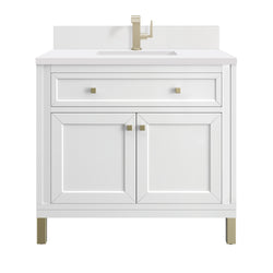 James Martin Chicago 36" Single Vanity with Single Hole 3CM White Zeus Silestone Top & Backsplash
