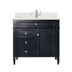 James Martin Brittany 36" Single Vanity with Single Hole 3 CM White Zeus Silestone Top & Backsplash