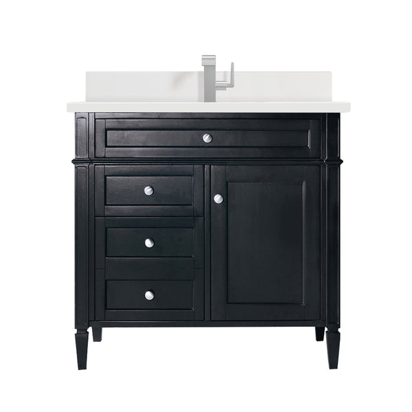 James Martin Brittany 36" Single Vanity with Single Hole 3 CM White Zeus Silestone Top & Backsplash