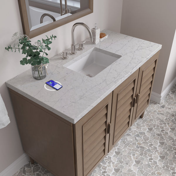 James Martin Portland 48" Single Vanity Whitewashed Walnut with 3 CM Countertop & FreePower Wireless Charger