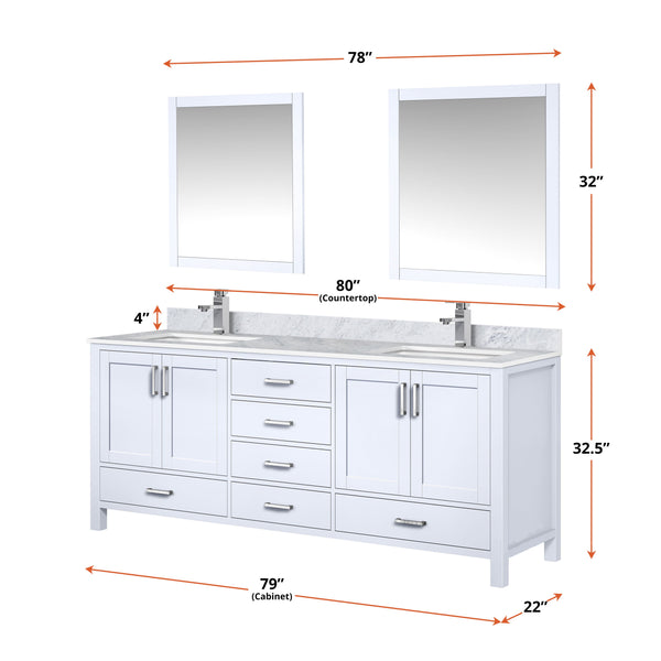 Lexora Collection Jacques 80 inch Double Bath Vanity, Top, Faucet Set, and 30 inch Mirrors - Luxe Bathroom Vanities