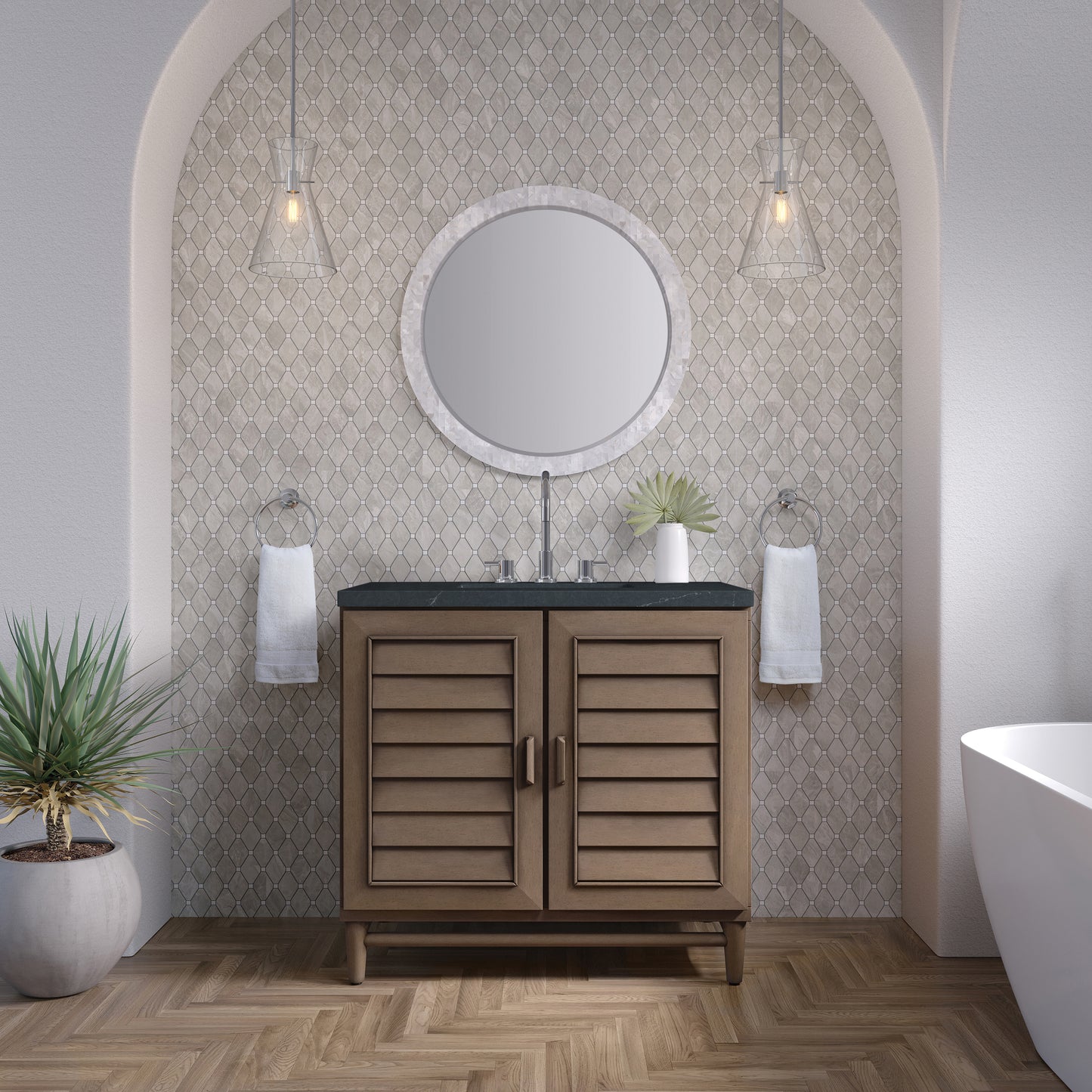 James Martin Portland 36" Single Vanity Whitewashed Walnut with 3 CM Countertop