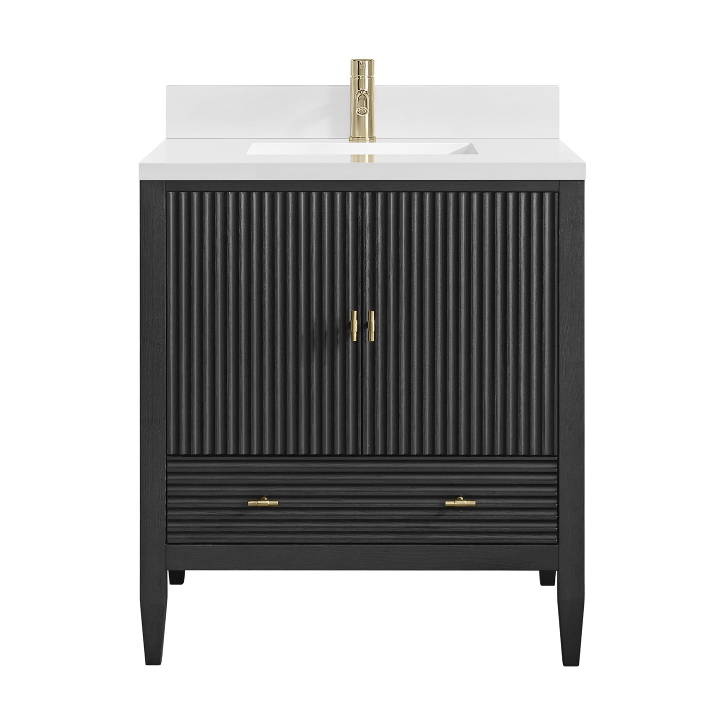 James Martin Myrrin 30" Single Vanity with Single Hole 3 CM White Zeus Silestone Top and Matching Backsplash