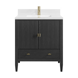 James Martin Myrrin 30" Single Vanity with Single Hole 3 CM White Zeus Silestone Top and Matching Backsplash