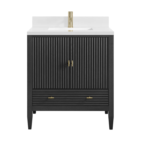 James Martin Myrrin 30" Single Vanity with Single Hole 3 CM White Zeus Silestone Top and Matching Backsplash