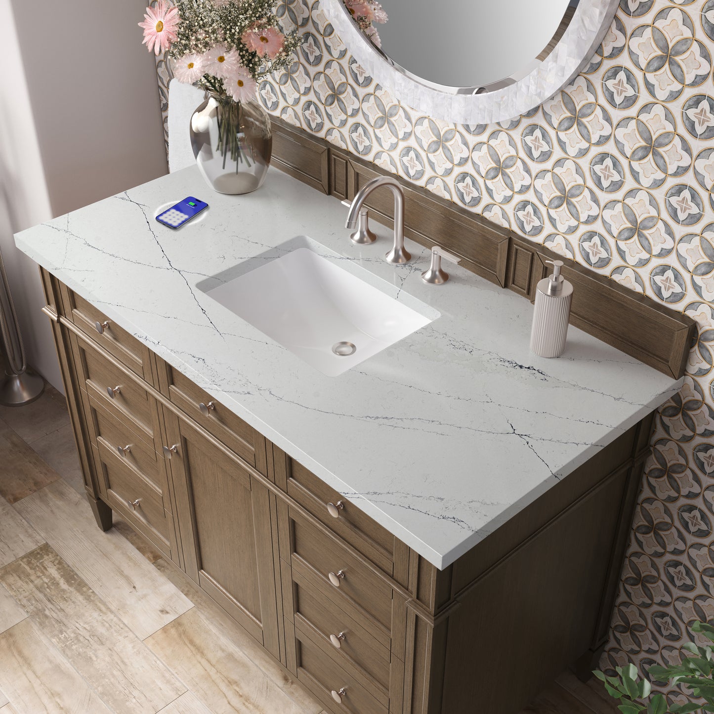 James Martin Brittany 48" Single Vanity with 3 CM Countertop & FreePower Wireless Charger