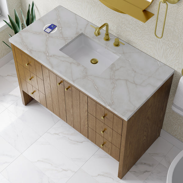 James Martin Hudson 48" Single Vanity Honey Oak w/ 3 CM Countertop & FreePower Wireless Charger