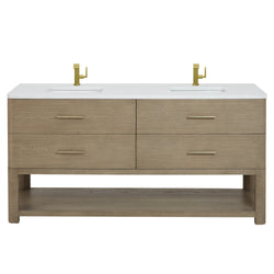 James Martin Lucian 72" Double Vanity, Pebble Oak w/ 3 CM Top - Luxe Bathroom Vanities