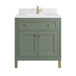 James Martin Chicago 30" Single Vanity with Single Hole 3CM White Zeus Silestone Top & Backsplash