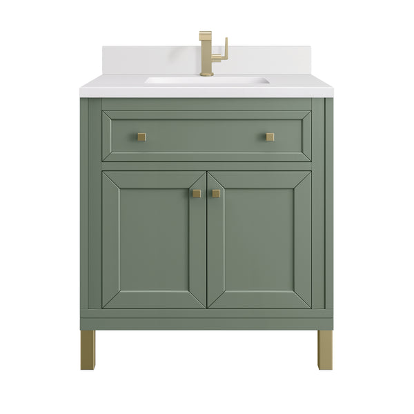 James Martin Chicago 30" Single Vanity with Single Hole 3CM White Zeus Silestone Top & Backsplash