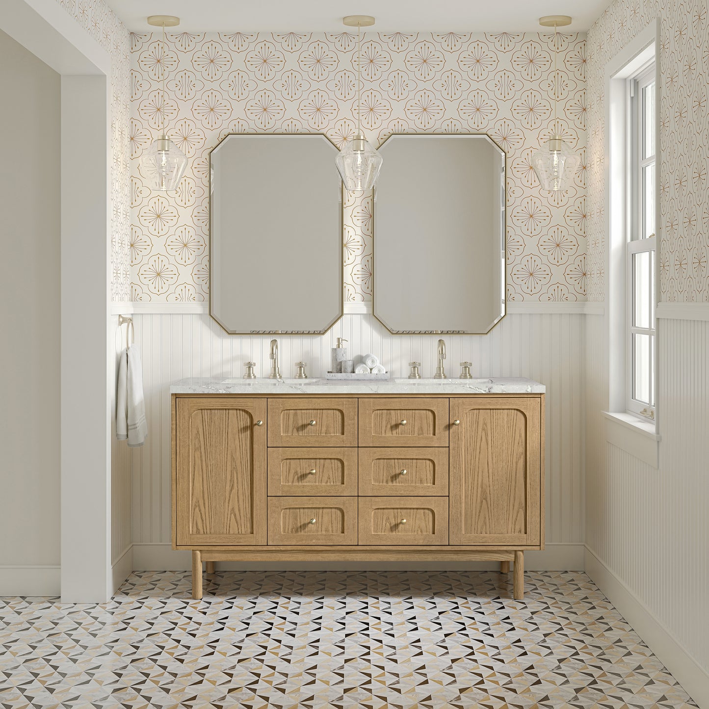 James Martin Laurent 60" Double Vanity with 3 CM Countertop & FreePower Wireless Charger