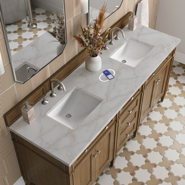 James Martin Brittany 72" Double Vanity with 3 CM Countertop & FreePower Wireless Charger