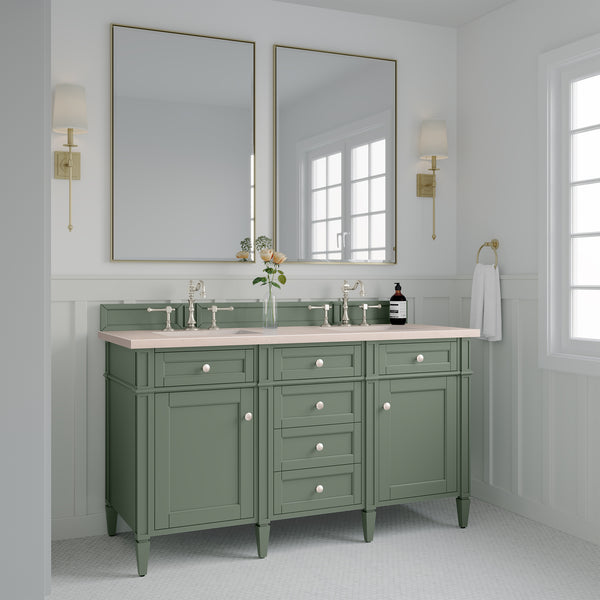 James Martin Brittany 60" Double Vanity, Smokey Celadon - Luxe Bathroom Vanities